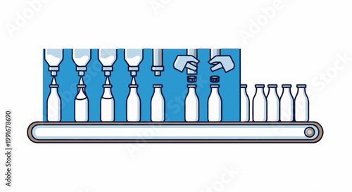 Automated bottling process on a conveyor belt