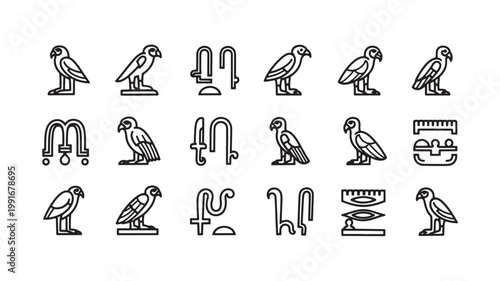 Ancient egyptian hieroglyphs and symbols a collection of line art icons