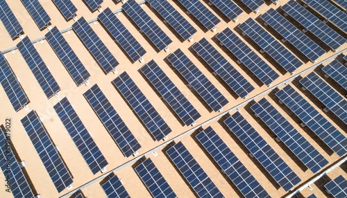 Aerial View of Solar Panels in a Grid Formation from a Drone