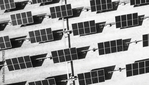 Aerial View of Solar Panels in a Top-Down Perspective