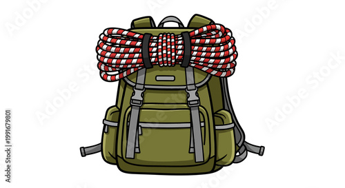 Green Backpack with Rope - Essential Gear for Hiking and Adventure.