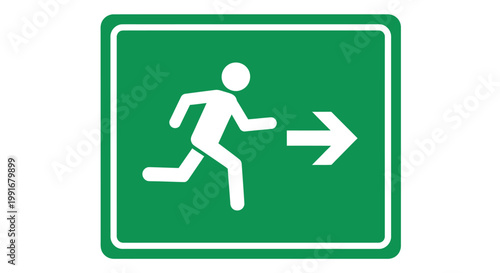 Green emergency exit sign board symbol.