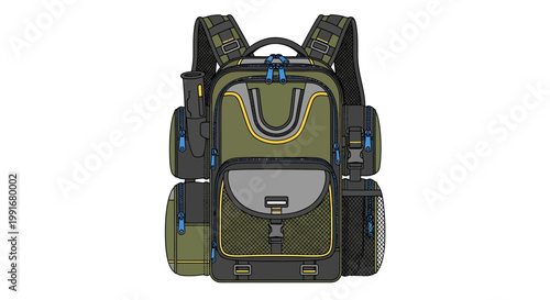 Green hiking backpack with pockets.