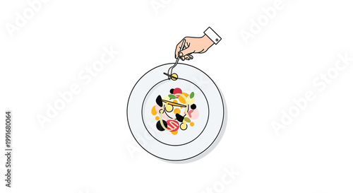 Hand holding plate with colorful food.