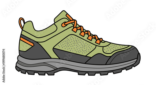 Green Hiking Shoe Isolated on White Background for Outdoor Activities.