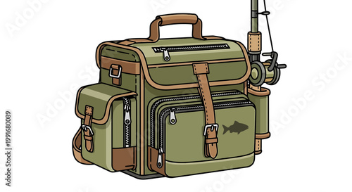 Green hunting bag with brown leather.