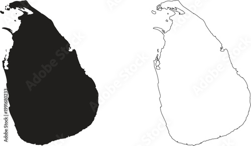 Sri Lanka map outline and silhouette vector illustration for geograp
