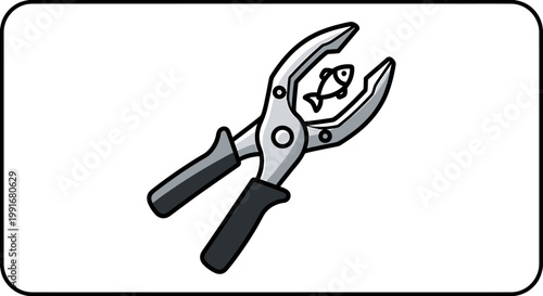 Illustration of Pliers Holding a Small Fish Symbol.