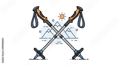 Hiking trekking poles crossed together.