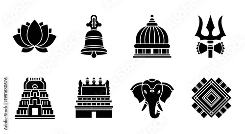 Hindu symbols and icons collection.