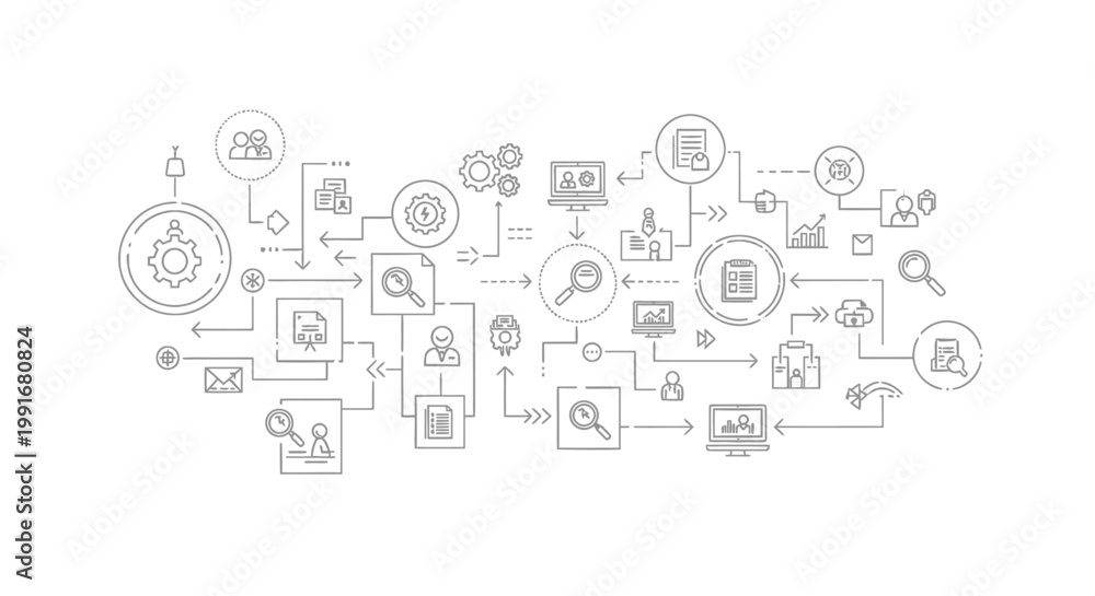 Naklejka premium Intricate Line Art Depicting Business Processes and Concepts.