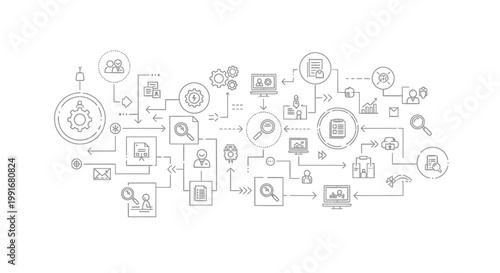 Intricate Line Art Depicting Business Processes and Concepts.