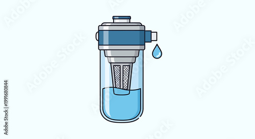 Illustrated Water Filter with Drop, Purifying Drinking Water Concept.