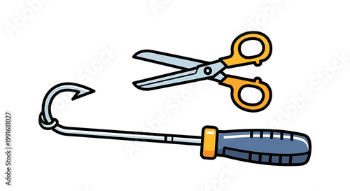 Illustration of a Hook, Scissors, and a Screwdriver.