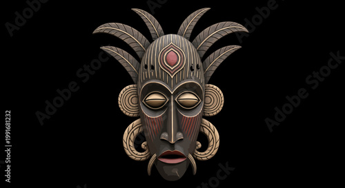 Intricate African Tribal Mask with Detailed Carvings and Ornate Design.