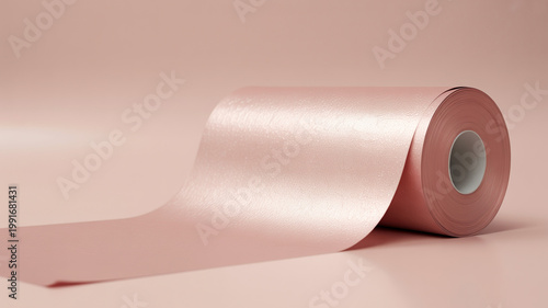 A roll of textured pastel pink paper on a matching pink background