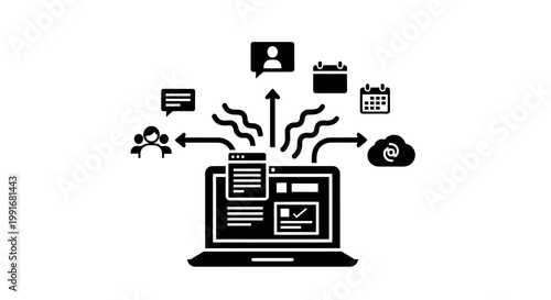 Laptop Computer Displaying Various Icons for Communication and Business.