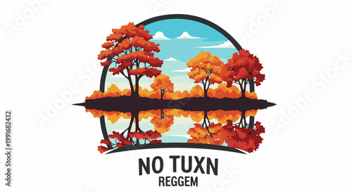 Autumn trees reflected in calm water under a cloudy sky