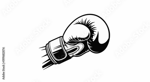 Black and white graphic of a boxing glove in motion with speed lines