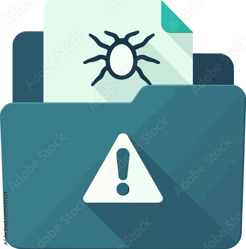 Modern Icon of a Folder with a Virus Bug and Warning Sign, Digital Security and Data Protection Concept Art
