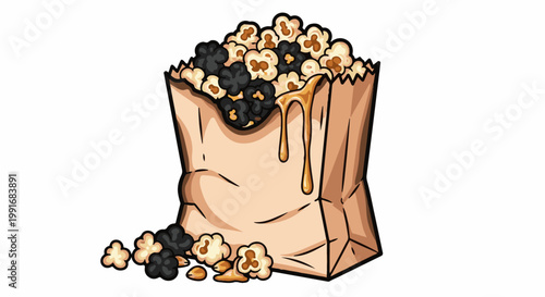 Bag of popcorn with caramel drizzle