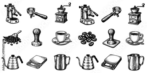 Vintage Coffee Equipment Engraving Set
