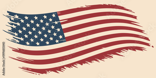 Happy Independence Day banner with American flag brush strokes for United States Fourth of July celebration vector.