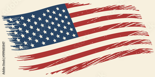 Independence Day celebration banner with brush stroke American flag and Happy Fourth of July message vector illustration.