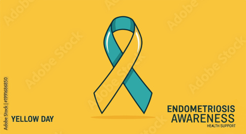 Yellow awareness ribbon for endometriosis on a bright yellow background