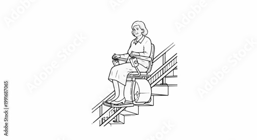 Woman using a stair lift to ascend a staircase
