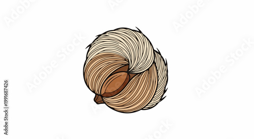 Stylized illustration of a ball of brown and beige textured yarn