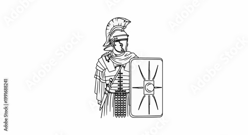 Outline of a Roman soldier in full armor, holding a shield