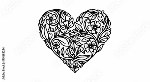 Ornate heart shape filled with intricate floral and leaf designs