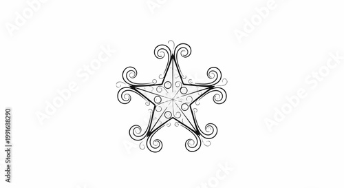 Ornate black five-pointed star with swirling decorative elements