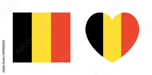 Flag of Belgium icon, badge. National Belgian rectangular, heart flag button, sticker. Belgian Flag banner. Flag sign, background in rectangle, heart shape.