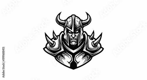 Fierce warrior helmet with horns, sharp armor, and intense expression