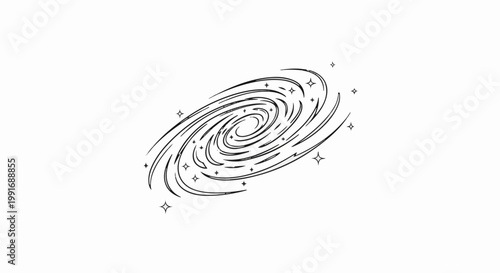 Stylized spiral galaxy with scattered star shapes