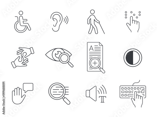 Accessibility and Disability Inclusion Line Icons Set for Web and Mobile