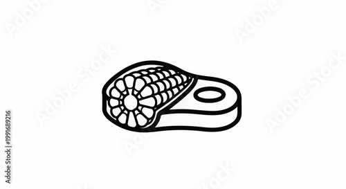 Stylized outline of a food item, possibly corn, on a base