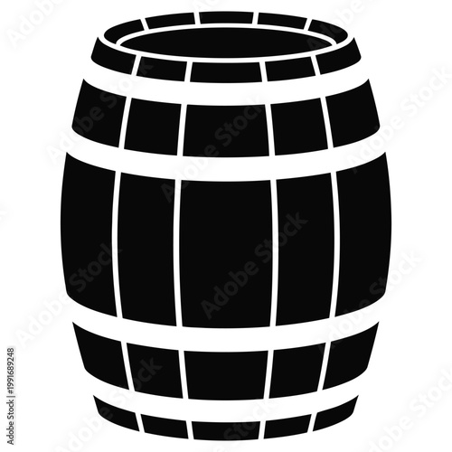 Black silhouette of wooden wine barrel icon isolated on transparent background symbol for brewery storage and alcoholic beverage container