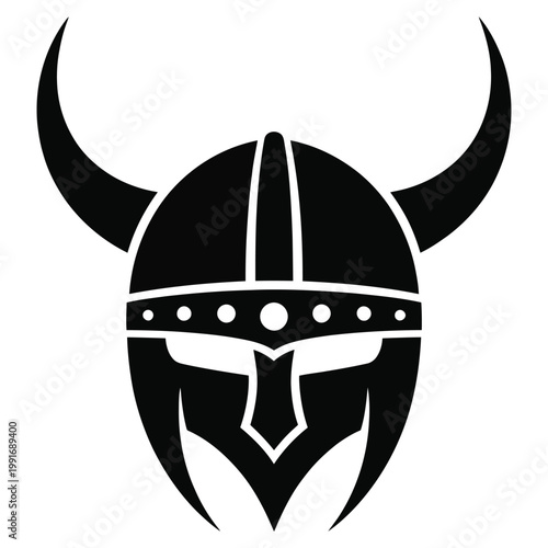 Viking helmet with horns black silhouette icon isolated on transparent background representing ancient scandinavian warrior armor and myth