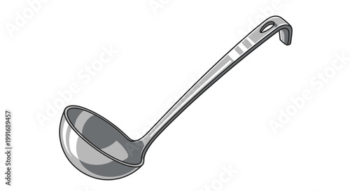 Large metal ladle kitchen utensil tool.