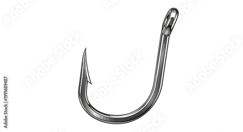 Large metal fishing hook closeup.