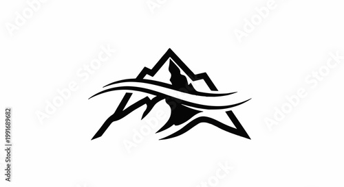 Stylized mountain peaks with dynamic wave-like lines and sharp edges