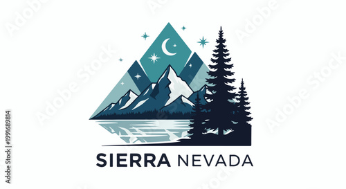 Stylized mountain range reflected in a lake under a starry night sky