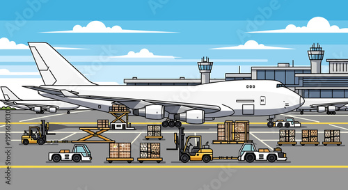 Large White Airplane on the Runway Ready for Takeoff.