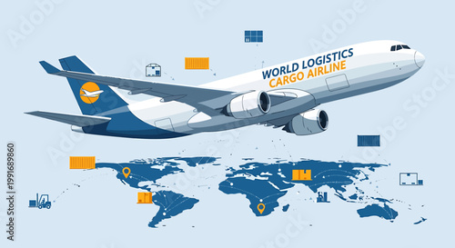 Large white airplane with blue accents.