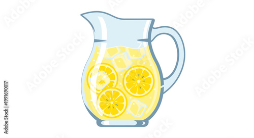 Lemonade pitcher with sliced lemons inside.