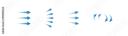 Wind flow arrow direction vector. Air conditioner air flow direction set.