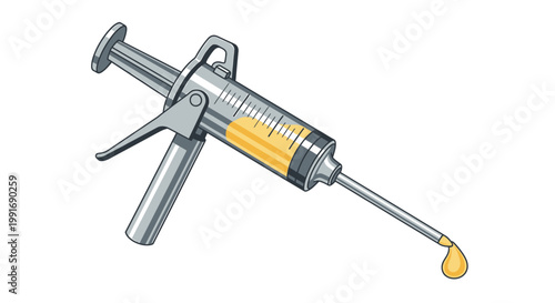 Medical Syringe with Yellow Liquid - Healthcare and Vaccination Concept.